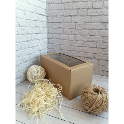 Коробка с окошком, 25х11х11 см, из плотного картона, крафт