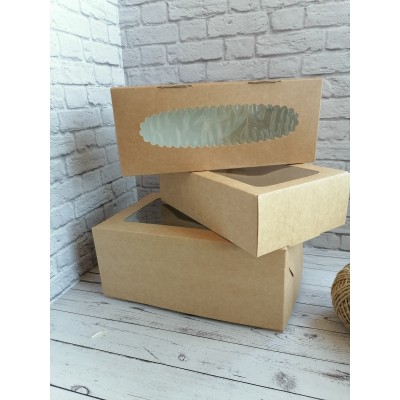 Коробка с окошком, 25х10х10 см, мелованный картон, крафт