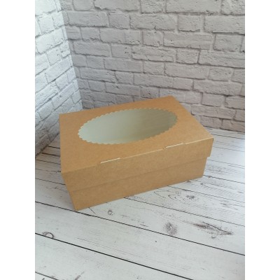 Коробка с окошком, 25х17х10 см, мелованный картон, крафт