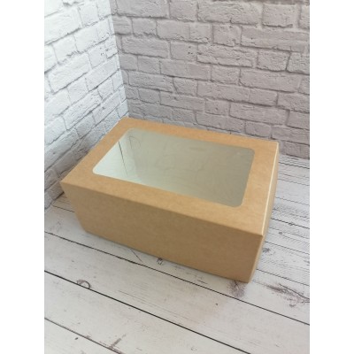 Коробка с окошком, 25х16х11 см, мелованный картон, крафт